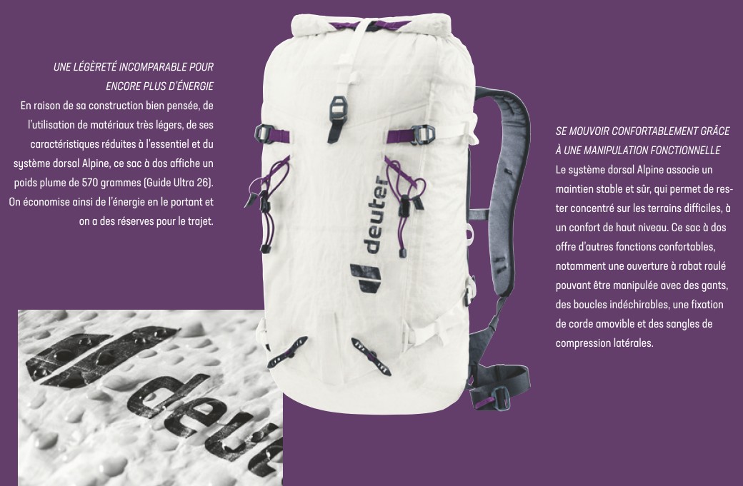Posebnosti nahrbtnika tehničnega paketa Ultra Deuter Guide